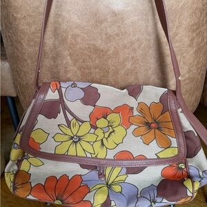 Vera Bradley Floral Canvas Shoulder Bag with Leather Trim